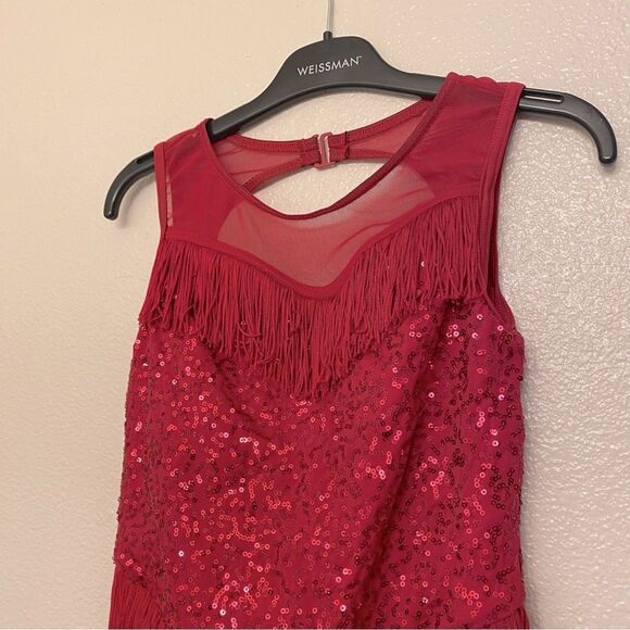 Weissman Dance costume red sequin flapper fringe Fringe Neckline Dress D12490 LC - Picture 5 of 10